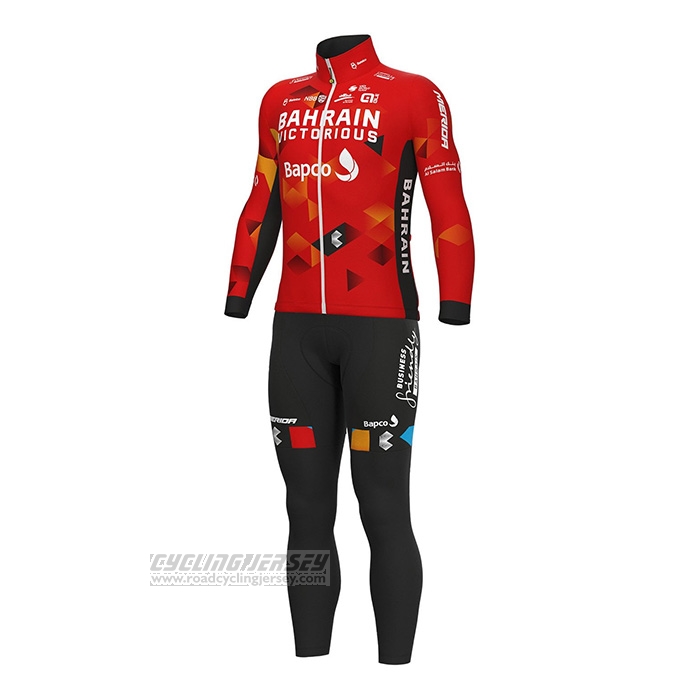 2022 Cycling Jersey Bahrain Victorious Red Long Sleeve and Bib Short
